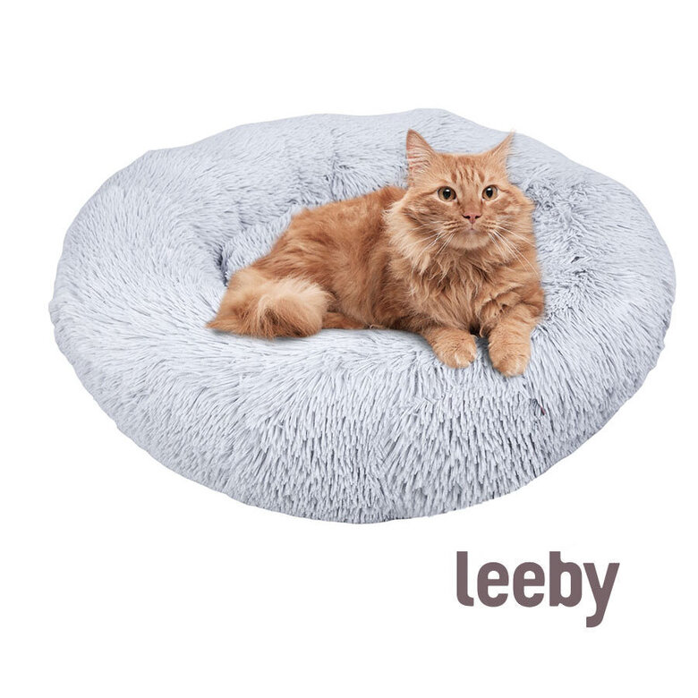 Leeby Cama Redonda Antiestrés de Pelo Gris para gatos, , large image number null